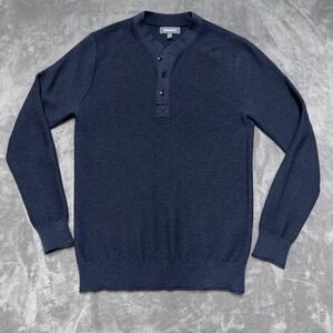Bonobos Henley Sweater Mens Medium Navy Blue Merino Wool Slim Fit Preppy